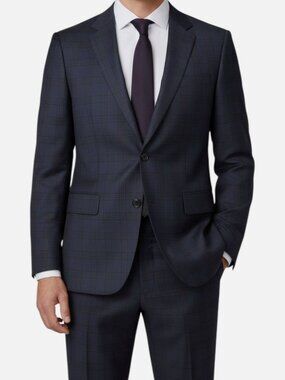 Paul Smith Men's Blue Wool Checked Soho Two-Button Suit Jacket Size 38R